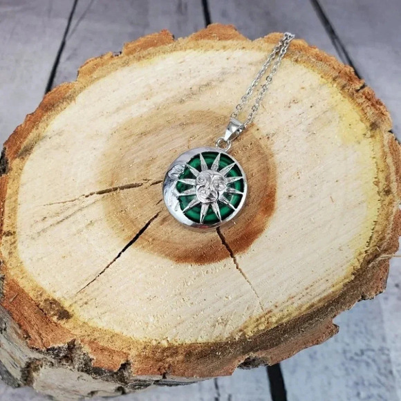 Malachite Sun and Moon Pendant Necklace - Picture 5 of 8